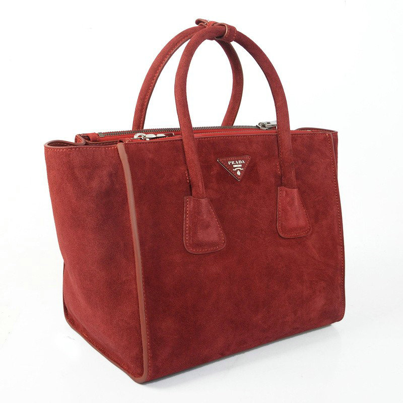 2014 Prada Suede Leather Tote Bag BN2619 winered